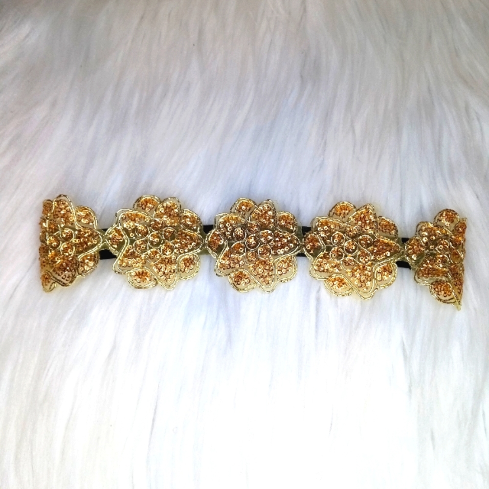 Gold Sequin Flower Elastic Headband
